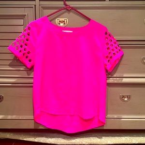 Pink Blouse with design on Sleeve.  Size Small